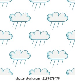 Seamless Pattern With Cute Rain Cloud Doodle Vector