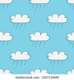 Seamless Pattern With Cute Rain Cloud Doodle Vector