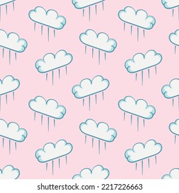 Seamless Pattern With Cute Rain Cloud Doodle Vector