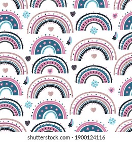 Seamless pattern with cute rainbows