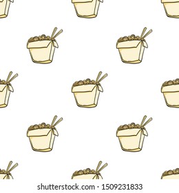 Seamless Pattern of Cute Ramen or Noodle With Doodle Style