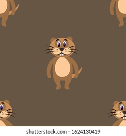 
Seamless pattern with cute rat nutria in flat style isolated on brown background. Stock vector illustration for decoration and design, packaging, fabrics, wallpapers, posters, postcards, web pages