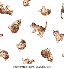 Seamless pattern of cute and realistic cat illustrations,