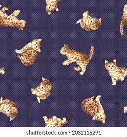 Seamless pattern of cute and realistic cat illustrations,