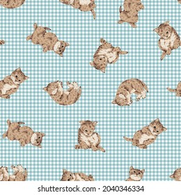 Seamless pattern of cute and realistic cat illustrations,
