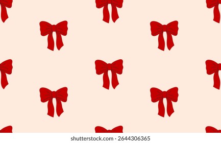 Seamless pattern with cute red bows. Gift coquette ribbons background. Modern bow design for print, textile, wrapping paper, fashion, fabric, wallpaper, cover. Hand drawn flat vector illustration