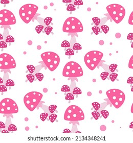 Seamless pattern with cute red color mushroom vector illustration in cartoon style