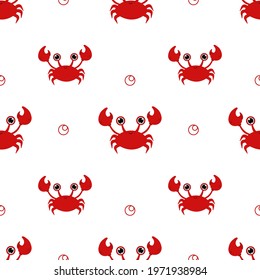 A seamless pattern with cute red crabs. Baby print. Aquatic themed wallpaper, wrapping paper, packaging, poster and banner template. 
