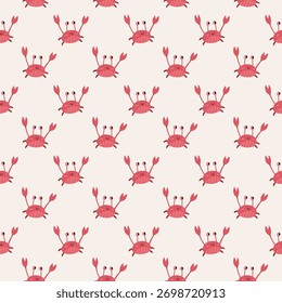 Seamless pattern with cute red crabs on a soft background. Scandinavian minimalism style – perfect for kids' textiles, summer beach designs, wrapping paper or nursery decor.