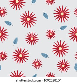 Seamless pattern with cute red flowers background vector illustration for design