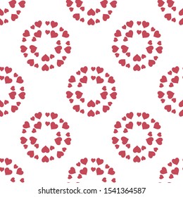 Seamless pattern with cute red hearts on white background. Vector image. 