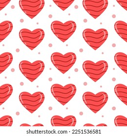 Seamless pattern with cute red hearts. St. Valentine's Day. Vector illustration.