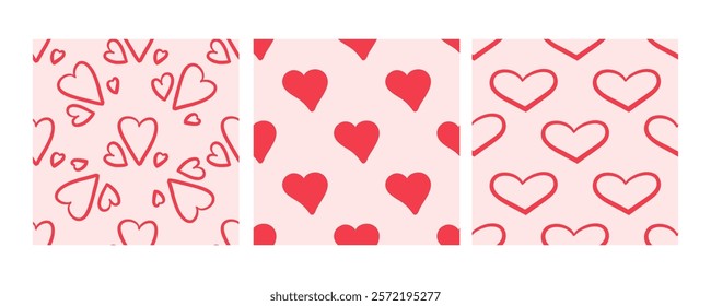 Seamless pattern with cute red hearts on pink background