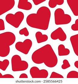 Seamless pattern with cute red hearts isolated on transparent background. Designs with Love and Passionate Concept. Seamless background with hearts of different sizes. Valentine's day holiday backdrop
