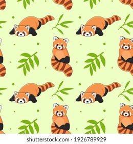 Seamless pattern of cute red panda and bamboo. Cartoon design animal character flat vector style. Texture for fabric, wrapping, textile, wallpaper, clothing. 