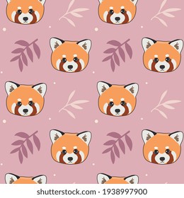 Patrón sin foco de panda rojo lindo y bambú. Diseño de dibujos animados de carácter animal estilo vector plano. Textura para tela, envoltura, textil, papel pintado, ropa. 