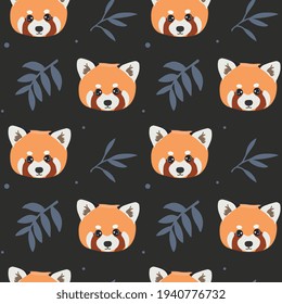 Seamless pattern of cute red panda and bamboo. Cartoon design animal character flat vector style. Texture for fabric, wrapping, textile, wallpaper, clothing. 