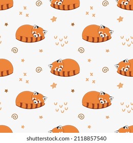 Seamless pattern of cute red panda. Cartoon design animal character flat vector style. Baby texture for fabric, wrapping, textile, wallpaper, clothing. 