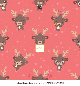 Seamless pattern with cute reindeer