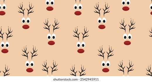 Seamless Pattern a Cute Reindeer Face