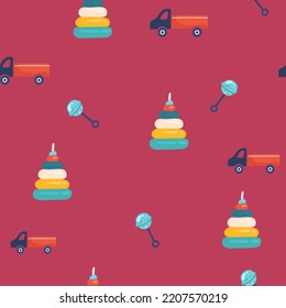 Seamless pattern with cute retro hand drawn cars.