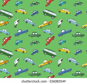 Seamless pattern with cute retro hand drawn cars