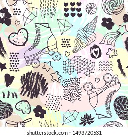Seamless pattern with cute retro roller skates.
