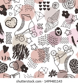 Seamless pattern with cute retro roller skates.