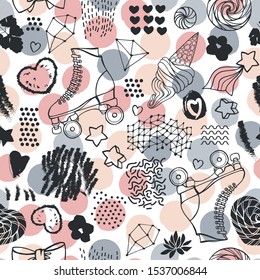 Seamless pattern with cute retro roller skates.