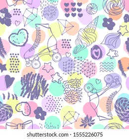 Seamless pattern with cute retro roller skates.