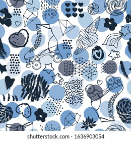 Seamless pattern with cute retro roller skates.