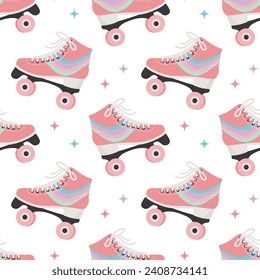 Seamless pattern with cute retro roller skates. Vintage texture for children's textiles, wrapping paper. Cartoon background for girls. Vector