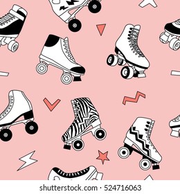 Seamless pattern with cute retro roller skates 