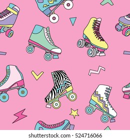 Seamless pattern with cute retro roller skates 