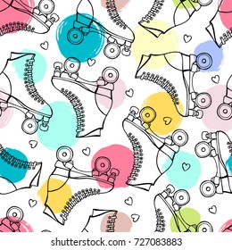 Seamless pattern with cute retro roller skates.