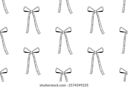 Seamless pattern with cute ribbons. Doodle coquette black bows. Vector simple bows