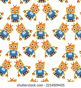 Seamless pattern with cute robot variations perfect for wrapping paper