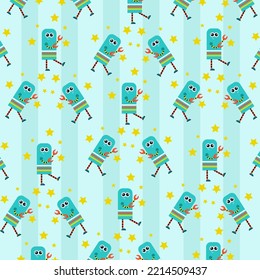 Seamless pattern with cute robot variations perfect for wrapping paper