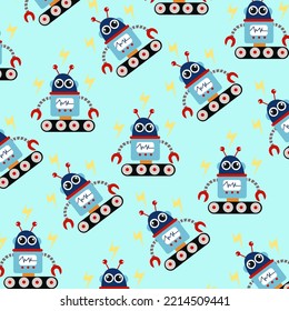 Seamless pattern with cute robot variations perfect for wrapping paper