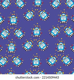 Seamless pattern with cute robot variations perfect for wrapping paper