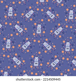 Seamless pattern with cute robot variations perfect for wrapping paper
