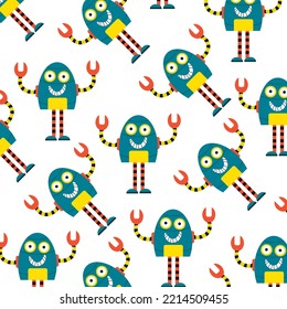Seamless pattern with cute robot variations perfect for wrapping paper