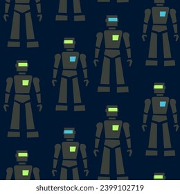 Seamless pattern of cute robots cartoon game style. Cool robot toys for design of backgrounds, wallpapers, fabrics, wrapping paper