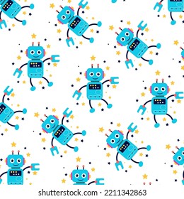 Seamless pattern with cute robots. Perfect for kids clothes design