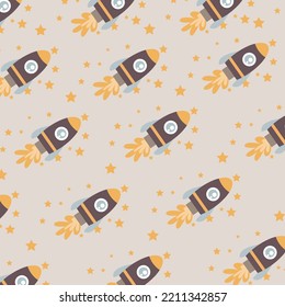 Seamless pattern with cute rockets perfect for wrapping paper