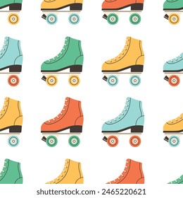 Seamless pattern with cute roller skates in 80s 90s style. Disco style. Vector illustration in flat style