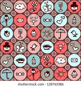 Seamless pattern with cute romantic drawings