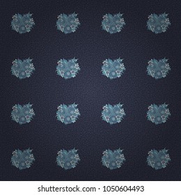 Seamless pattern with cute rose flowers and leaves in blue and gray colors. Vector illustration.
