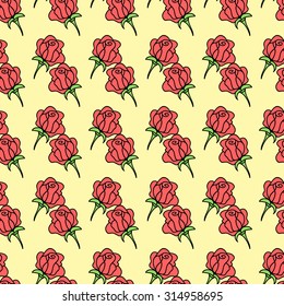 Seamless pattern with cute roses in pastel colours. Vector illustration.