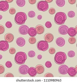 Seamless pattern with cute roses.
For printing on fabric, paper, cardboard and other surfaces. Background for your desktop, vector background, illustration.